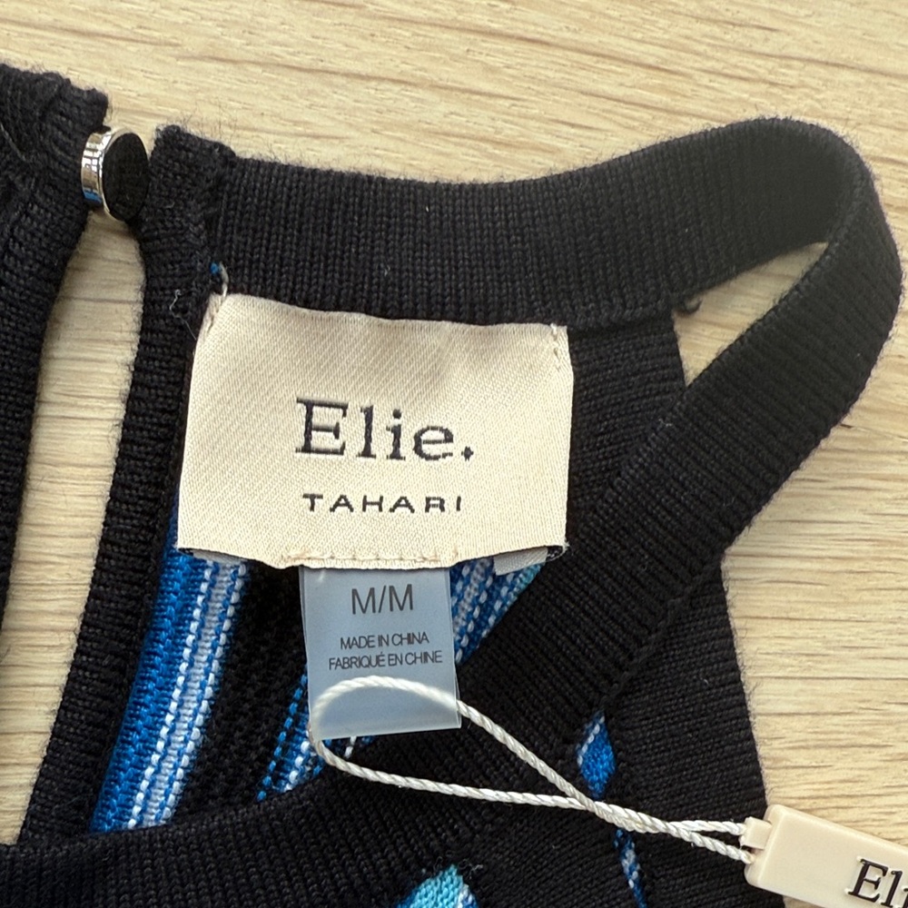 NWT! Elie Tahari Blue/Black Striped Knit Top - Picture 3 of 11